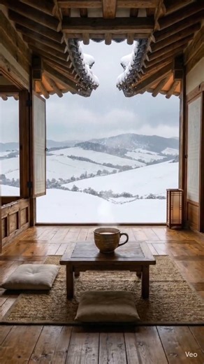 ❄️🏡🍵 겨울 풍경 ASMR | 차 명상과 설경 | Snowy Hanok Window Winter View ASMR | Sleep, Meditation, Healing