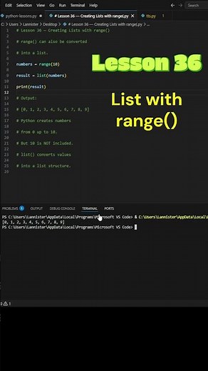 47. Creating Lists with range() 📋 Lesson 36 #shorts