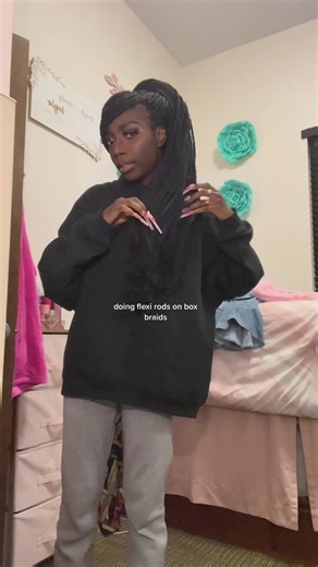 Flexi Rods on Box Braids Transformation | Valentine's Day Hair