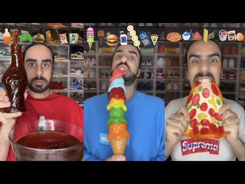 Eating the World's Weirdest GUMMIES and other ASMR snacks! 🎮🦈🍡🍕