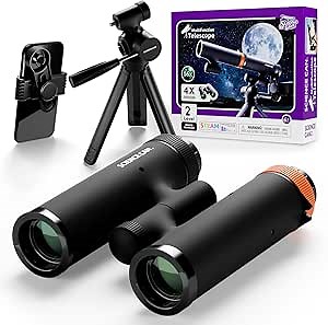 Science Can Binoculars for Kids & Beginners - 3 in 1 Portable Telescope with Adjustable Tripod & Phone Support,16X Magnification for Outdoor Exploration, Science Kit for Boys Girls 6-12 Years Old