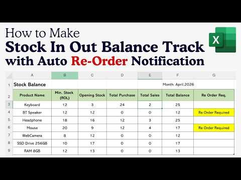 Stock In Out and Balance Tracker in Excel (with Re Order Notification)