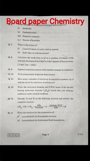 12th Chemistry Board Paper 2026 ! 12th Chemistry Important Questions Board Exam 2026 !!