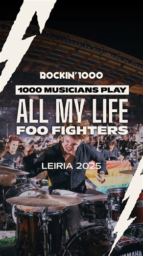 All my life by Foo Fighters played by 1,000 musicians in Leiria, Portugal. We’re sharing this video thinking about our friends in Portugal after the storm that hit Leiria and its stadium a few days ago. That place means a lot to us. We’ve played there, we’ve built memories there, and a piece of our heart is still on that field! Full performance on Youtube! #rockin1000 #biggestrockbandonearth | Rockin'1000