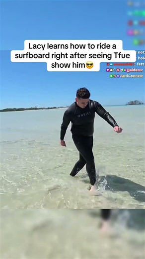Lacy learns how to ride a surfboard right after seeing Tfue show him😎#fyp #viral #lacy