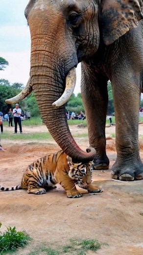 Elephant and Tiger Cub Playtime in Nature