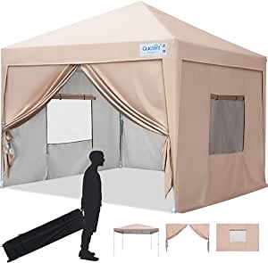Quictent Privacy 8x8 Ez Pop up Canopy Tent with Sidewalls and Mesh Windows Waterproof （Beige）