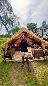 Camping no longer means sleeping on the ground. Check out this setup 🏕️#camping #glamping #tent