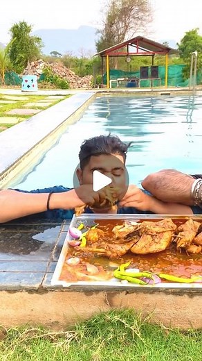 Ganesh mule on Instagram: "Swimming pool Mai challenge 💪😋😍❤️ . . . #food #foodie #foodlover #foodlovers #kandalovers #kanda #chicken #chickenlegpiece"