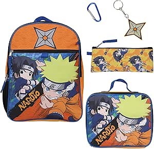 BIOWORLD Unisex Naruto Sasuka & Naruto 5-Piece Backpack Set (Little Kid/Big Kid), Blue, One size