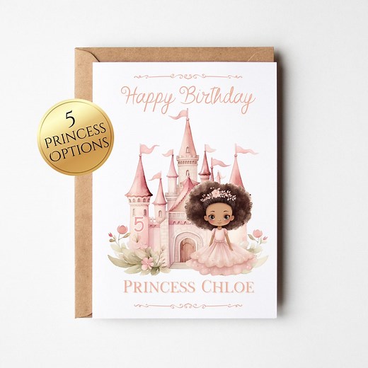 Princess Birthday Card, 5 Princess Choices, ANY Age on Castle, Optional Inside Messages - Etsy