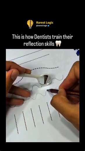 Rarest Logic | Educational 🧠 on Instagram: "In this exercise, students trace shapes using only a mirror reflection. Why? Because dentists often can’t see certain areas directly, especially the back teeth. This mirror training teaches the brain and hands to coordinate in reverse, improving precision, control, and safety for real procedures. A simple pencil, a mirror, and practice — that’s how dentists master the art of indirect vision. Follow @rarest.logic for more fascinating behind-the-scenes 