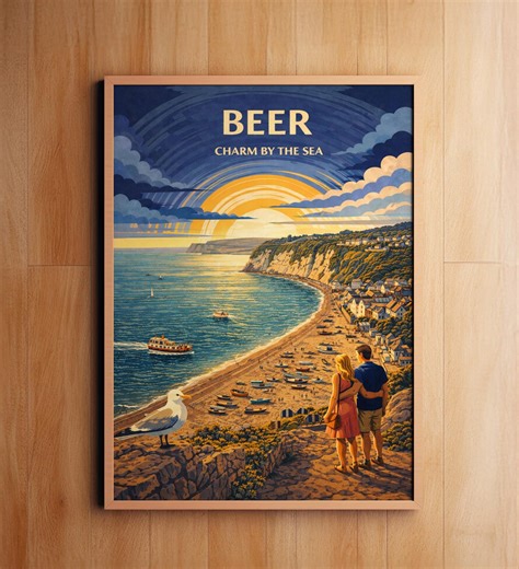 Beer Devon Vintage Travel Poster | English Seaside Village Wall Art | Jurassic Coast Print | UK Coastal Illustration | Retro Travel Art - Etsy UK
