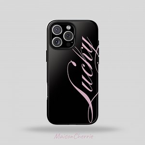 Lucky Phone Case: Pink Text on Black Tough Case, for iPhone Samsung Google Pixel - Etsy