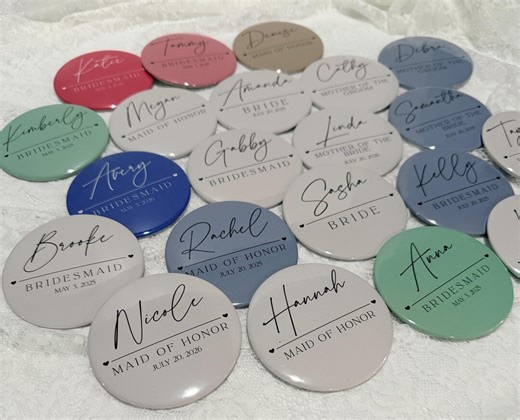 Personalized Bridesmaid Buttons | Custom Bridal Party Pins | Add Name, Title, Photo - Etsy