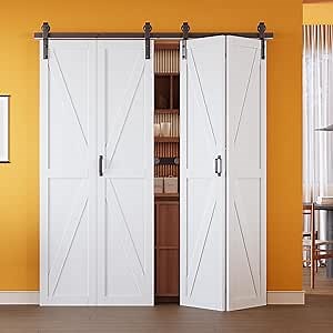 Bifold Barn Door - Pre-Assembled Panels with Sliding Hardware Kit Set, Solid Core Bifold Sliding Barn Doors, Water-Resistant Pre-finished Bi Fold Barn Door, Easy Assembly, K-Shape, 50" (25" x 2) x 84"