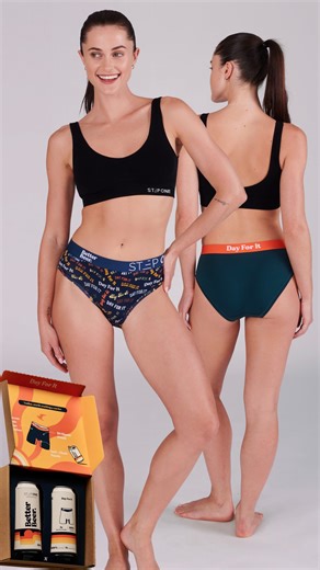 Step One on Instagram: "Brewed for comfort. Designed for a good time. 🌀 Step One x @betterbeer launch is available now in men’s boxer brief and women’s bikini brief. While stock lasts 👀"