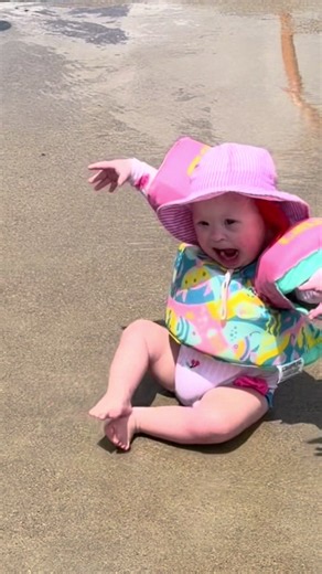 splash pad fun? Poppy’s not so sure… 💦☀️#downsyndrome #poolday | Pool Day