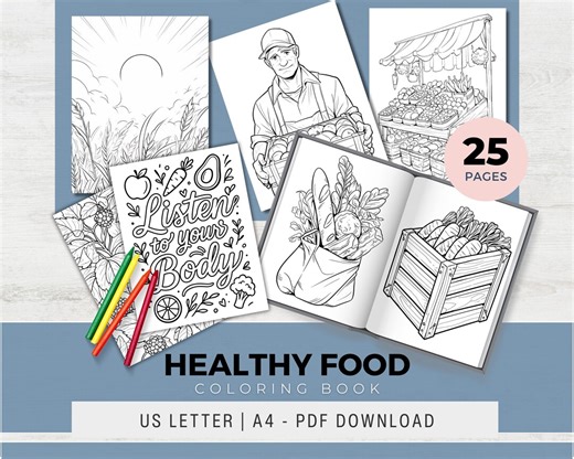 Healthy Food Coloring Book | Mindful Wellness Printable Pages (PDF) - Etsy
