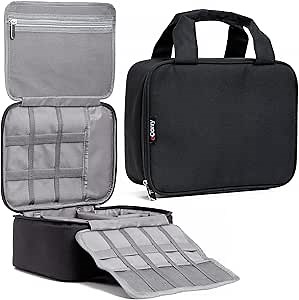 Electronics Organizer Case - Multi-Layer Full Flat Opening With Compartments and Pockets - Cord Organizer for Accessories, Cables, Electronics Travel