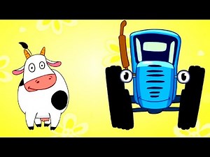 The blue tractor 🚜 drives across the field and carries various animals in a trailer - kids song