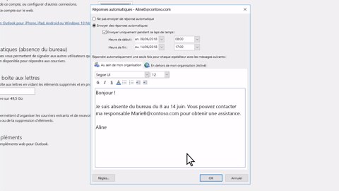 Configurer la réponse automatique (absence du bureau)