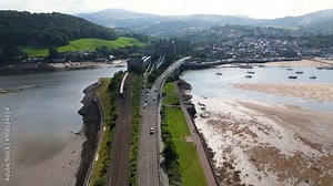 Conwy Castle, a medieval fortress in North Wales. Breathtaking views of the Conwy estuary. Stock Video