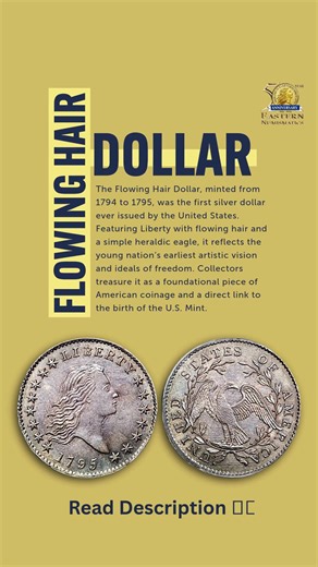✨The very beginning of American silver… Meet the Flowing Hair Dollar ✨ Struck from 1794 to 1795, the Flowing Hair Dollar was the first silver dollar ever issued by the United States. Created at the dawn of the nation’s Mint, its design reflects the early ideals of liberty, independence, and a young country finding its artistic identity. Key Facts & Highlights: Designer: Robert Scot — the first Chief Engraver of the U.S. Mint, responsible for America’s earliest coin designs. First Issued: 1794, m