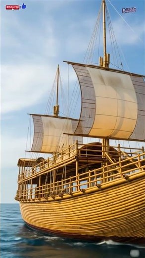 Sailing Bamboo Ship Moves Across the Open Sea