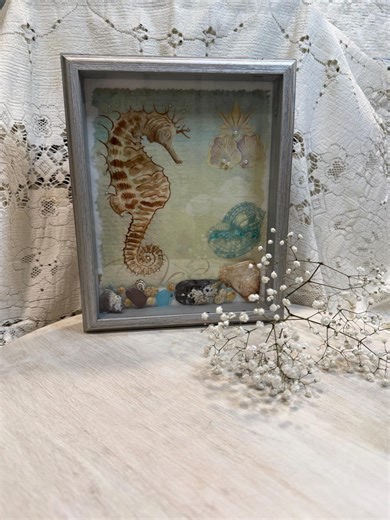 The Tidal Study | Seahorse Shell Shadow Box Art | Ocean Inspired Mixed Media - Etsy
