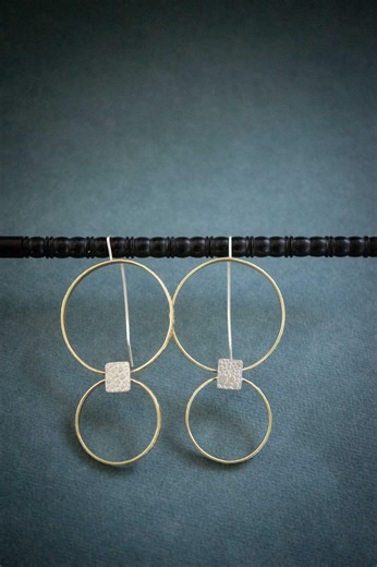 Gold Threader Earrings, Mixed Metal Hoop Earrings, Silver and Brass - Etsy