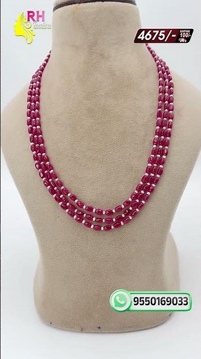 3 Layer Ruby Necklace | Lowest Price Ruby Jewellery | Elegant Ruby Beads Design
