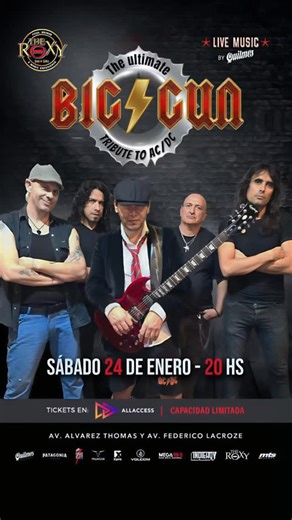Big Gun tributo a AC/DC on Instagram: "*💥*ATENCION C.A.B.A. 💥 Sab. 24 de Enero AC/DC por BIG/GUN en The Roxy bar & grill* Arrancamos el año con todo anticipando la llegada de AC/DC a Buenos Aires. Vení a recrear lo mejor de los shows en vivo de la legendaria banda Australiana junto a tus amigos o familia! Las entradas las podes conseguir por @Allaccess.com o bien en el link que te dejamos en la bio de la banda. 📅 SABADO 24 DE ENERO 📌 THE ROXY BAR GRILL 📌 📍Av. Lacroze y Álvarez Thomas 🕘 21
