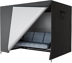 Waterproof Patio Swing Cover - Triple Seater for All Weather, Outdoor Swing Cover (Black, 65 x 50 x 66 inch)
