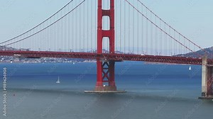 Aerial view of Golden Gate Bridge in San Francisco. Iconic golden gate bridge spanning the bay with scenic water and urban landscape, San Francisco, United States.