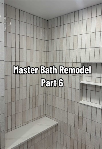 Master Bath Part 6 Shower tile is in, now it’s time to grout! #fixerupper #bathroommakeover #bathroomremodel #bathroomdiy #bathroomdesign