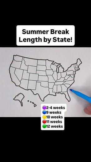 Summer Break Length by State! #usa #unitedstates #map #geography #states | Drawingmapswithme