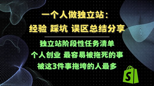 独立站一个人可以做吗？shopify新手教程 如何从0到1做独立站 核心能力是什么 常见误区 为什么独立站做不起来 个人创业避坑