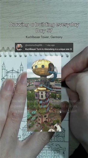 [Day 57] Drawing a Building Everyday: Kuchlbauer Tower, Germany