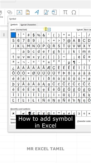 Mr Excel Tamil | How to Insert ✔️ ✓ ★Any Symbol in Excel in 5 Seconds! #exceltricks #excelreels #mrexceltamil #exceltutorial #excelshorts #exceltips... | Instagram