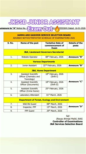 JKSSB 😳 JUNIOR ASSISTANT EXAM OUT🔥 Jkssb exam calendar 2026 Update | Jkssb news
