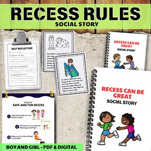 Recess & Playground Rules Social Story & Poster & Reflection Sheet Autism SEL