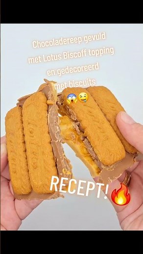 Recept Chocoladereep gevuld met Lotus Biscoff topping en gedecoreerd met biscuits 😱🤤