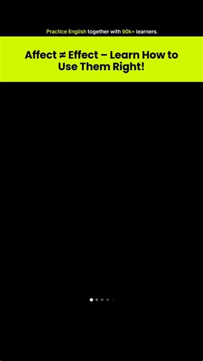 English Learning | Vocabulary | Fluent Speaking on Instagram: "Affect vs Effect – Understanding the Difference Many English learners often confuse affect and effect, but knowing the distinction can elevate your writing and communication. Affect (verb): To influence or produce a change Example: The new policy may affect productivity. Effect (noun): The result or outcome of a change Example: The new policy had a positive effect on productivity. Mastering these subtle differences ensures clarity an