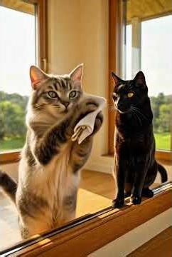 cats cleaning house