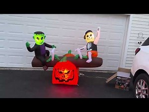 Animated teeter totter scene with monster and skeleton, sound and fire and ice, inflatable review