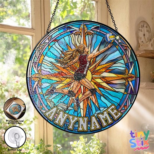Personalized Volleyball Stained Glass Suncatcher, Custom Name Volleyball Girl Window Hanging, Athlete Gift for Volleyball Players Team Gift - Etsy