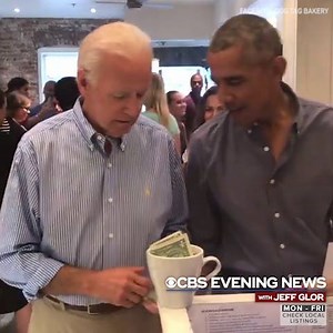 916K views · 15K reactions | SPOTTED: Former President Obama and Vice President Biden surprised workers at Dog Tag Bakery in Georgetown and took some time to chat with their fellows. The bakery provides valuable work experience for veterans, military spouses and caregivers. https://cbsn.ws/2v0HRbK | CBS Evening News | Facebook