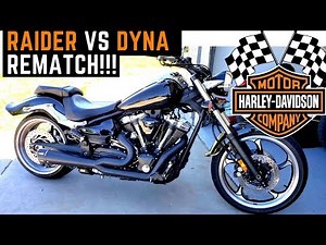Raider vs. Dyna Rematch! Harley vs Yamaha Raider! 1900 Freedom Exhaust Walk Around Sound Drag Race