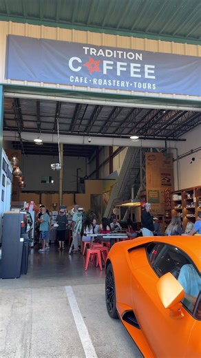 Pull up for a cup 🧡 #lambo #cafelife #orange